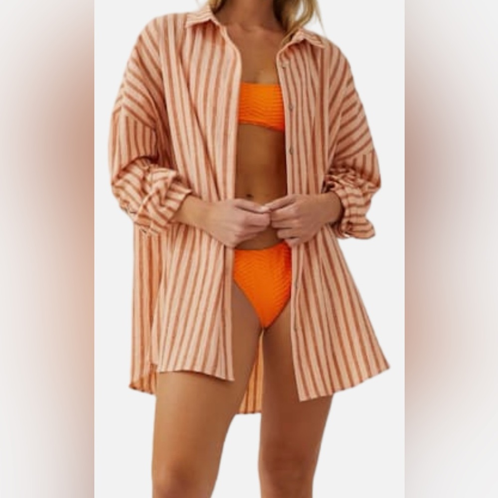 Striped Button-Up Shirt Cover Up Cotton On Body Nordstom XL PTP 30